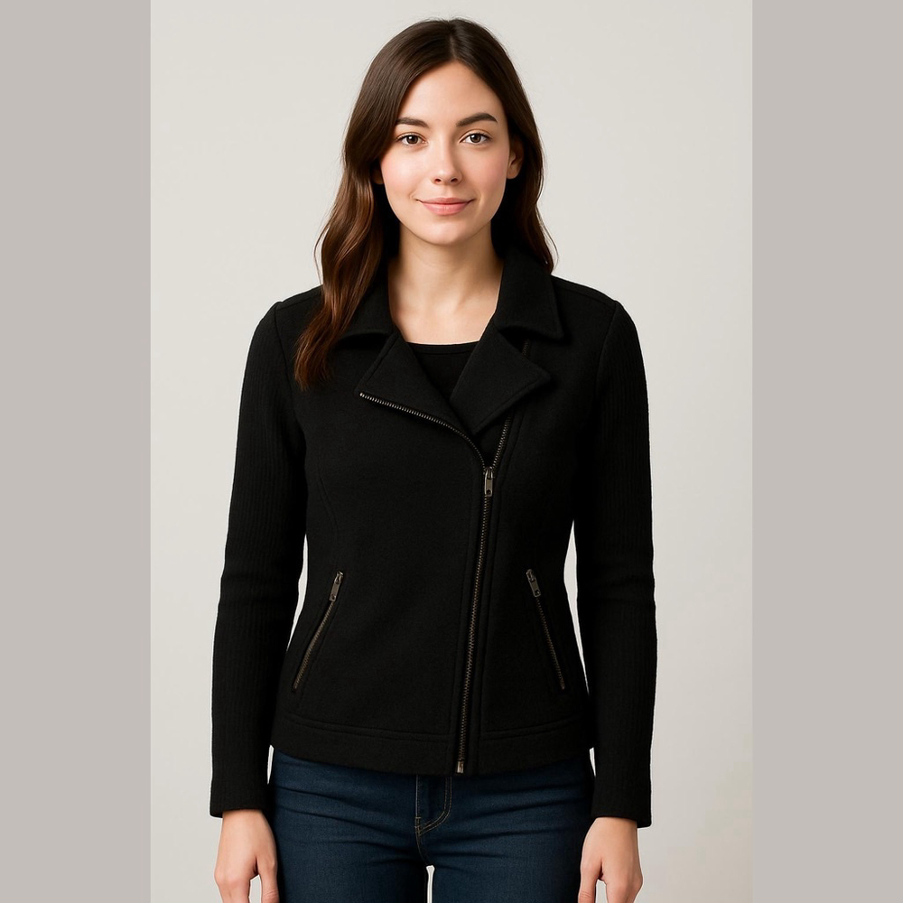 Women's Savile Row Co. London Black Wool Asymmetrical Zip Moto Style‎ Jacket M